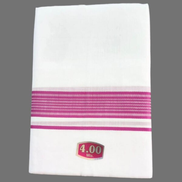 White Cotton Dhoti 4 Meters with Colour Border Unstitched Folded