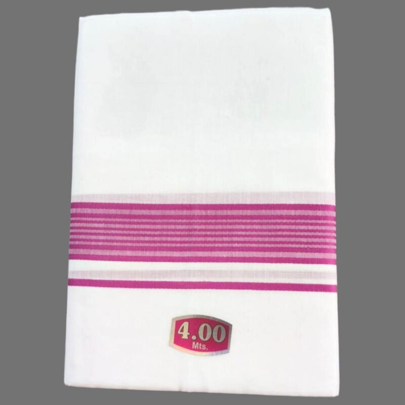 White Cotton Dhoti 4 Meters with Colour Border Unstitched Folded