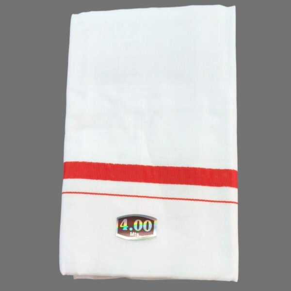 White Cotton Dhoti 4 Meters with Border Unstitched Folded