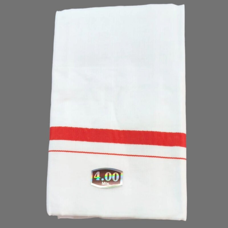 White Cotton Dhoti 4 Meters with Border Unstitched Folded