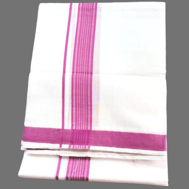 White Cotton Dhoti 4 Meters with Border Unstitched Unfolded