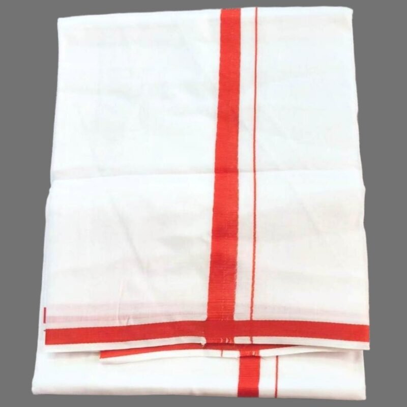 White Cotton Dhoti 4 Meters with Border Unstitched Unfolded