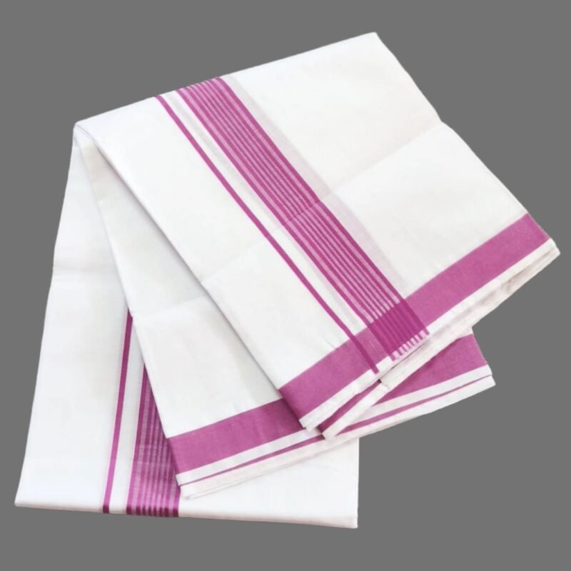 White Cotton Dhoti 4 Meters with Border Unstitched Unfolded1