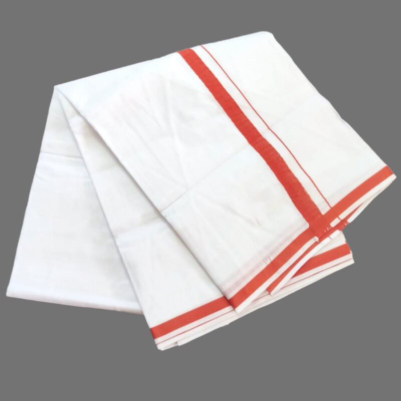 White Cotton Dhoti 4 Meters with Border Unstitched Unfolded1
