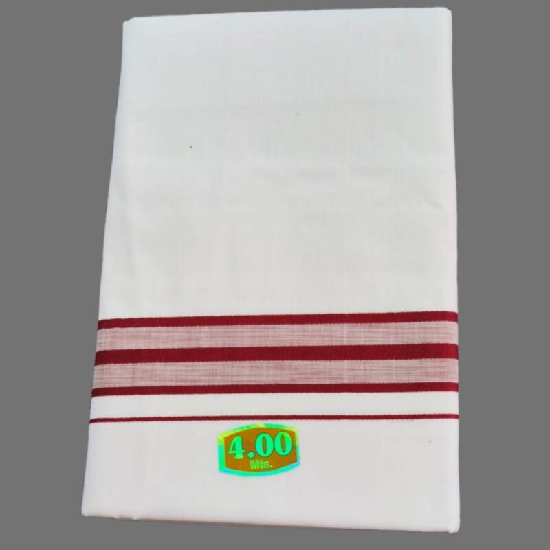 White Cotton Dhoti 4 Meters with Color Border Unstitched Folded