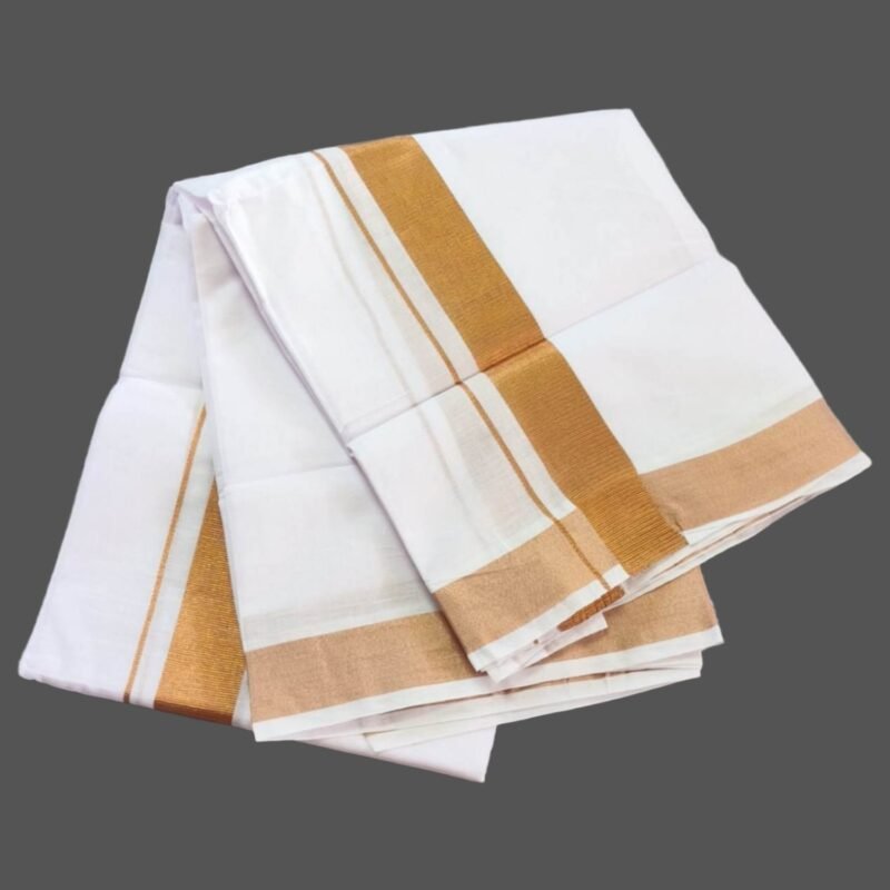 White Cotton Dhoti 4 Meters with Copper Border Unstitched Unfolded1