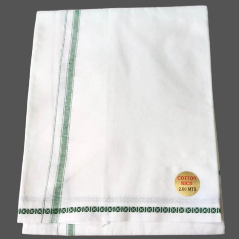 White Cotton Lungi 2 Meters with Design Border Unstitched Folded