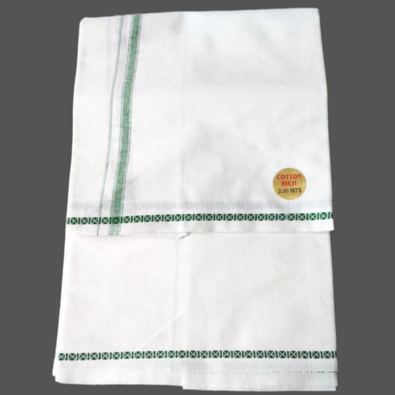 White Cotton Lungi 2 Meters with Design Border Unstitched Unfolded