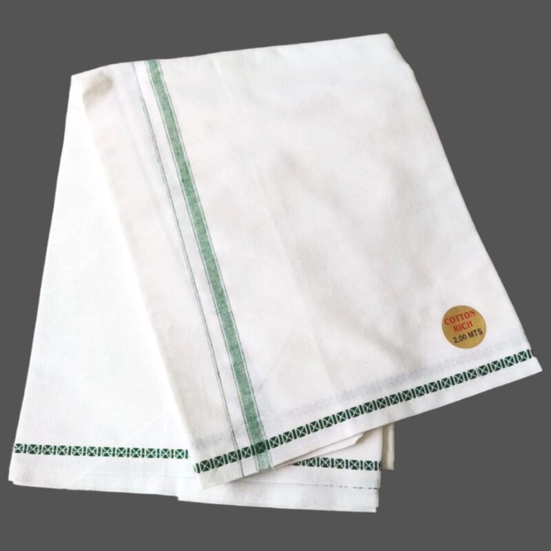 White Cotton Lungi 2 Meters with Design Border Unstitched Unfolded1