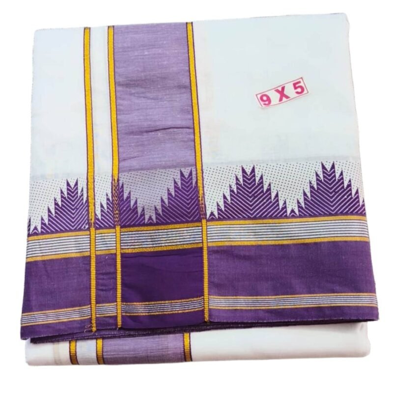 White Cotton Dhoti 9x5 Unstitched With Big Border Folded