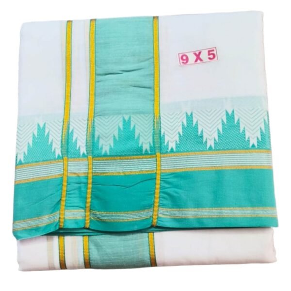 White Cotton Dhoti 9x5 With Big Border Unstitched Folded
