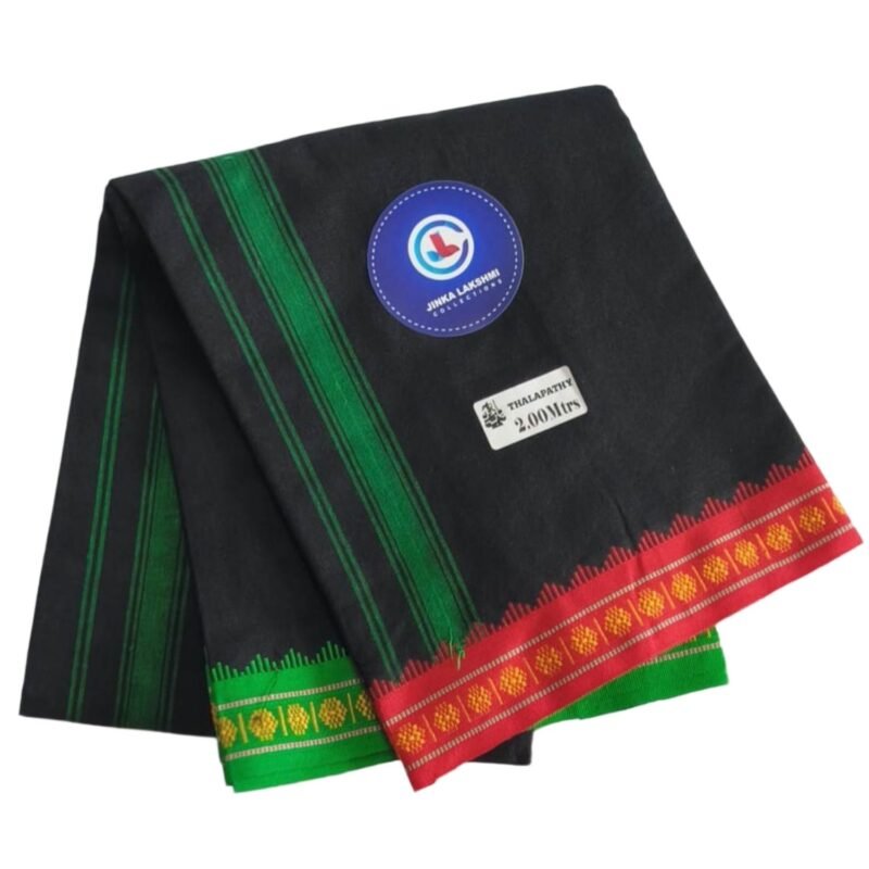 Black Cotton Blend Lungi 2 Meters Unstitched Unfolded1