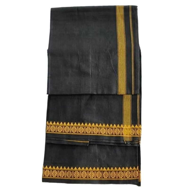Black Cotton Blend Lungi 2 Meters Unstitched Unfolded1
