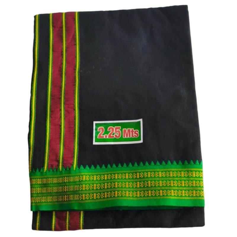 Black Cotton Lungi 2.25 Meters Unstitched Folded