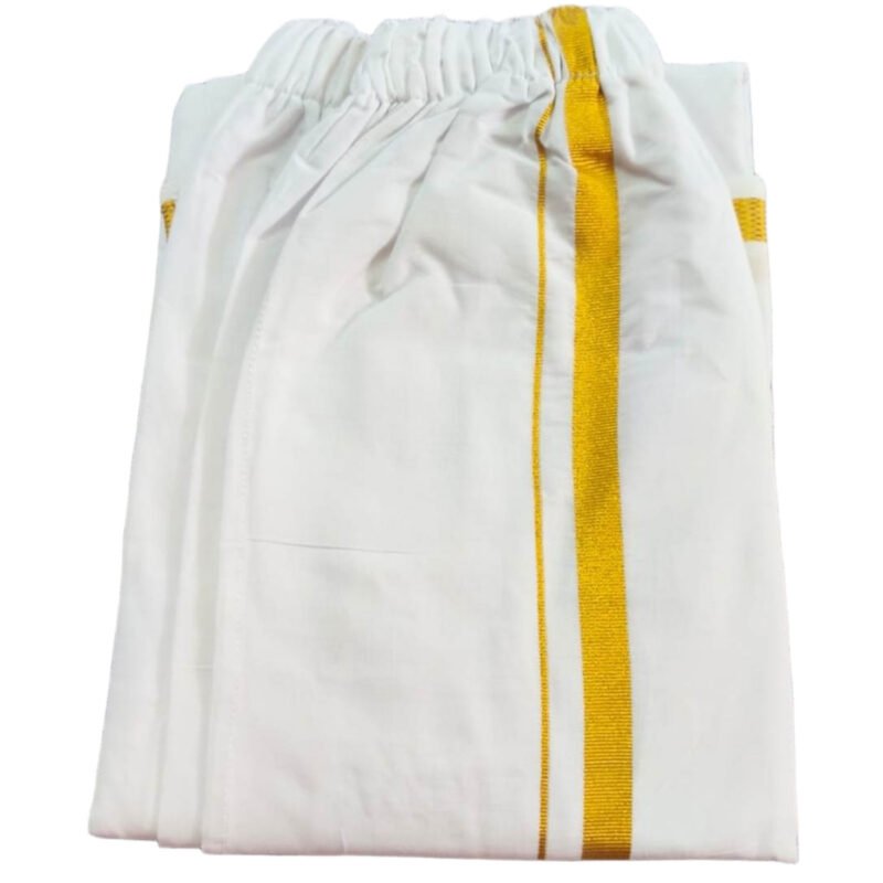 Velcro Elastic White Cotton Lungi 2 Meters Folded