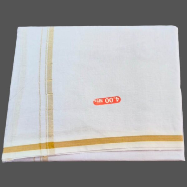 White Cotton Dhoti 4 Meters With Gold Zari Border Unstitched Folded