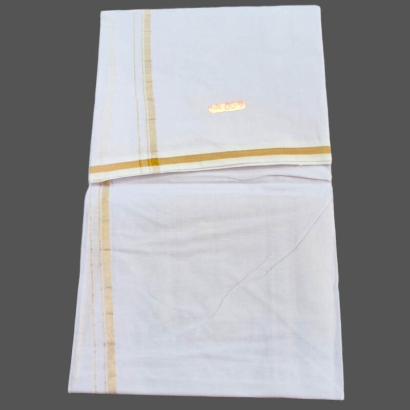 White Cotton Dhoti 4 Meters With Gold Zari Border Unstitched Unfolded